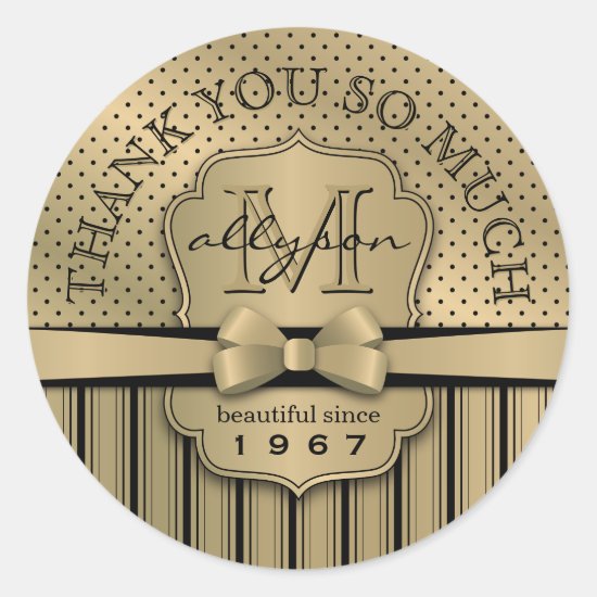 Thank You 50th Birthday Champagne Gold Polka Dot S Classic Round Sticker