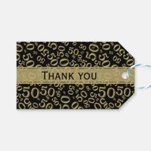 Thank You 50th Birthday Gold/Black Number Pattern Gift Tags