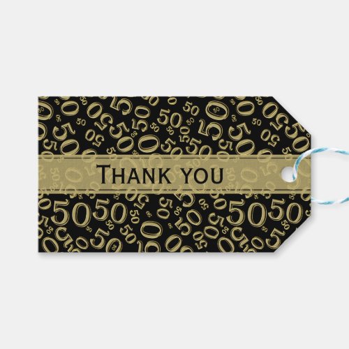 Thank You 50th Birthday GoldBlack Number Pattern Gift Tags