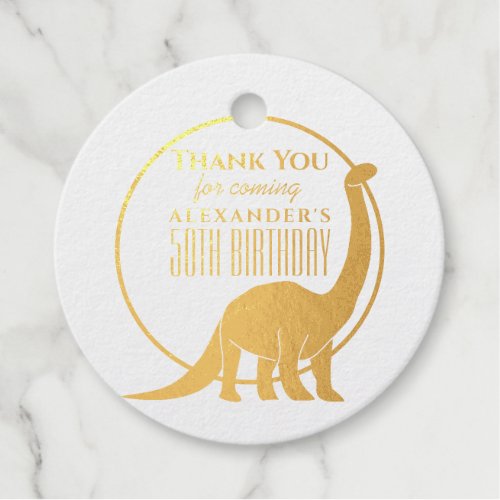 Thank You 50th Birthday Gold Dinosaur Foil Favor Tags