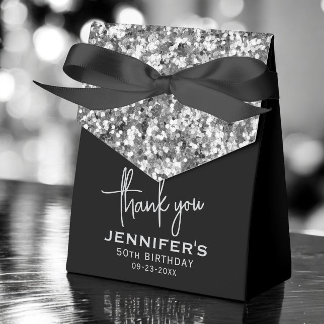 Thank You 50th Birthday Silver Glitter Monogram  Favor Boxes (Creator Uploaded)
