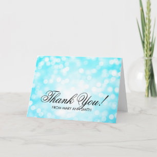 "Thank you" 50th Birthday Turquoise Glitter Lights Letterpress Thank You Card