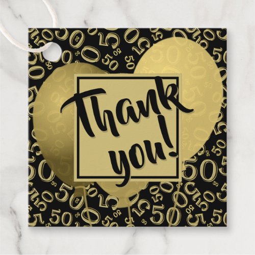 Thank You 50th Number Pattern Gold and Black SQ Favor Tags