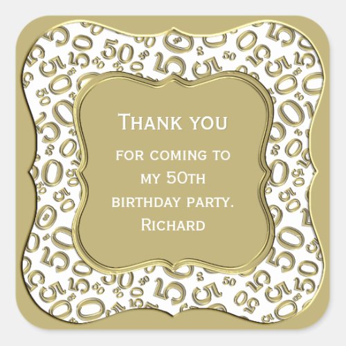 Thank you 50th Number Pattern GoldWhite Bracket Square Sticker