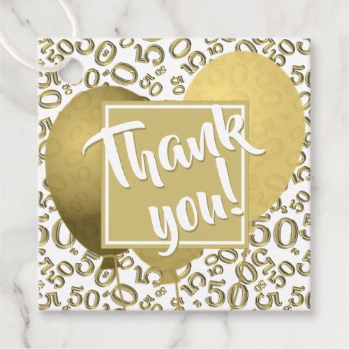 Thank You 50th Number Pattern GoldWhite  Favor Tags