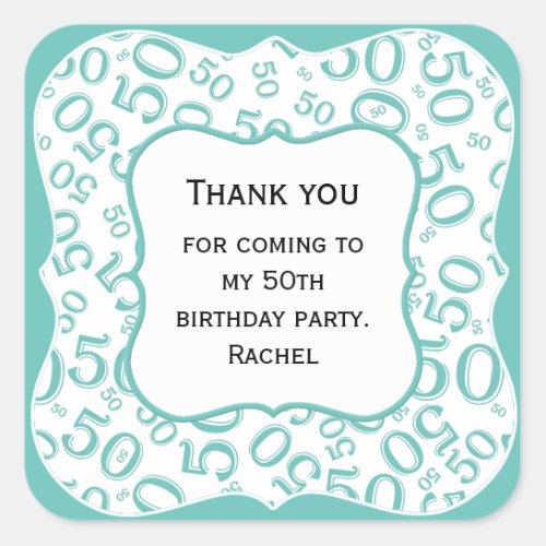 Thank you 50th Number Pattern TealWhite Bracket Square Sticker