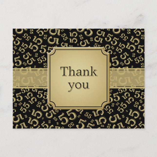 Thank You 55 Number Pattern Black/Gold Postcard (Front)