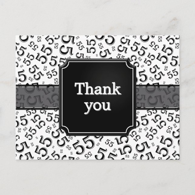 Thank You 55 Number Pattern Black/White Postcard (Front)