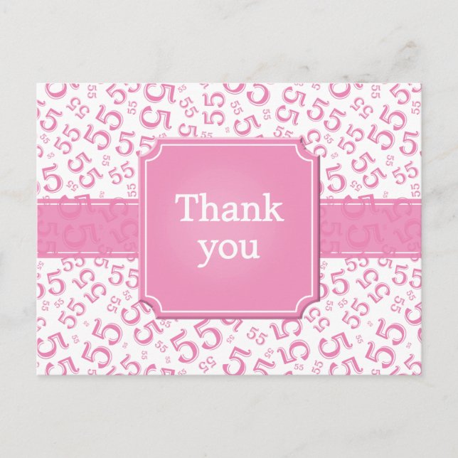 Thank You 55 Number Pattern Pink/White Postcard (Front)