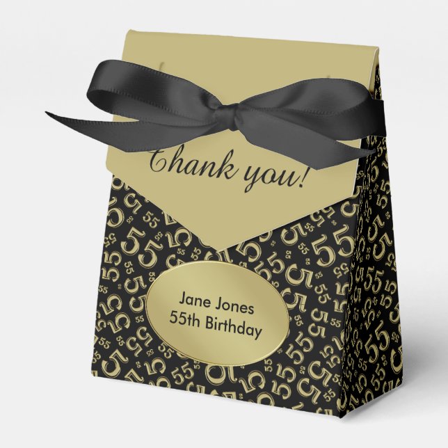 Thank You: 55th Birthday Theme Gold/Black Favor Boxes (Front Side)