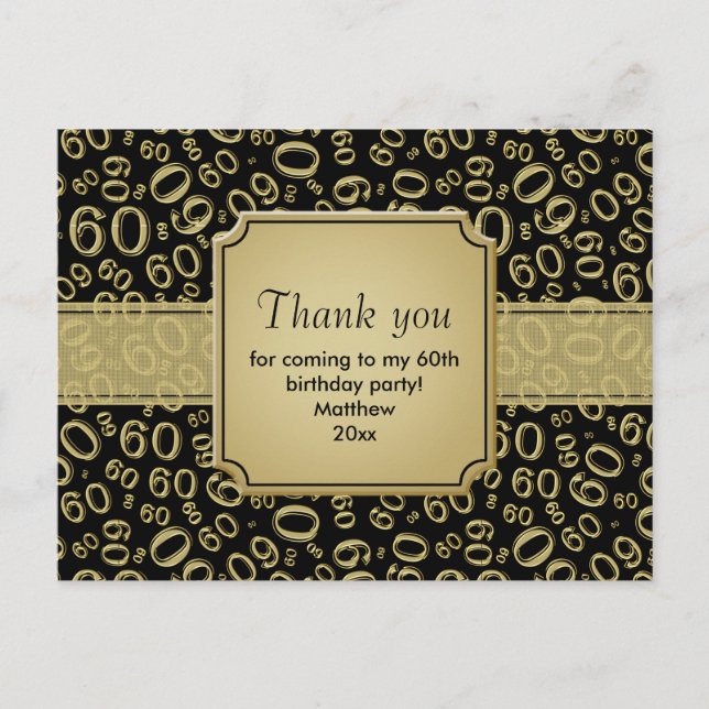 Thank You 60 Random Number Pattern Black/Gold Postcard (Front)