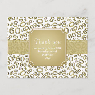 Thank You 60 Random Number Pattern Gold/White Postcard