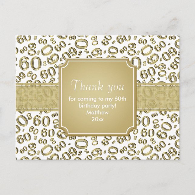 Thank You 60 Random Number Pattern Gold/White Postcard (Front)