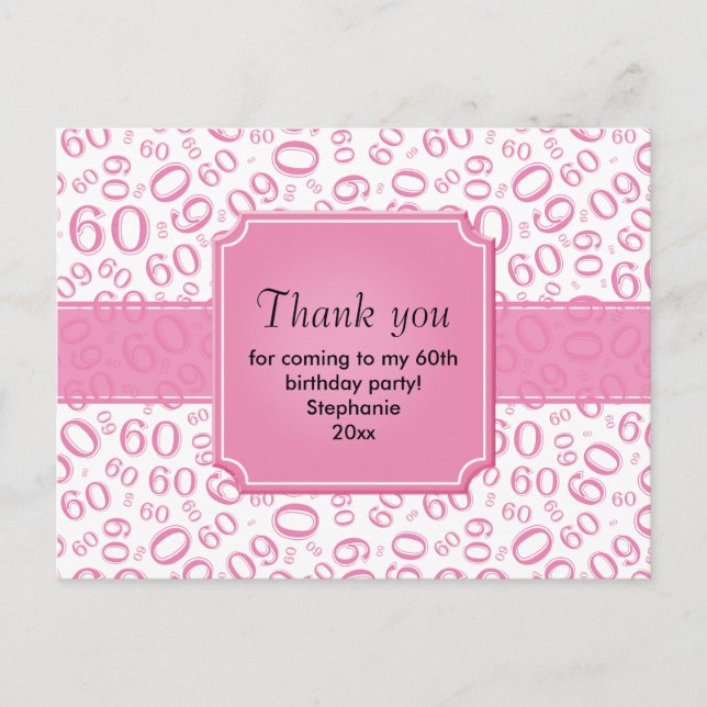 Thank You 60 Random Number Pattern Pink/White Postcard (Front)