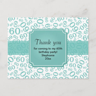 Thank You 60 Random Number Pattern Teal/White Postcard