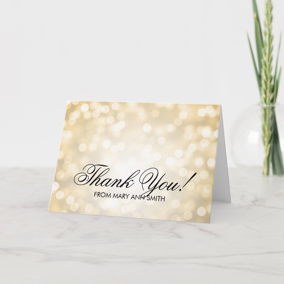 "Thank you" 60th Birthday Gold Glitter Lights Thank You Card | Zazzle