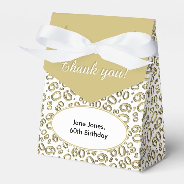 Thank You 60th Birthday Gold/White Pattern Favor Boxes (Front Side)