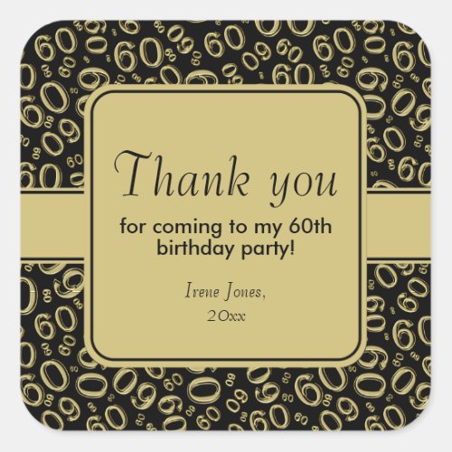Thank You 60th Birthday Number Pattern BlackGold Square Sticker