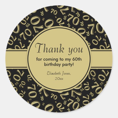 Thank You 60th Birthday Number Pattern GoldBlack Classic Round Sticker