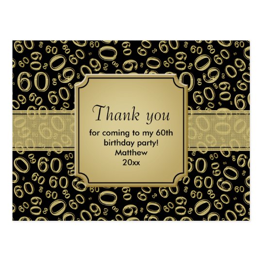 Thank You 60th Birthday Number Pattern Gold/Black Postcard | Zazzle.com