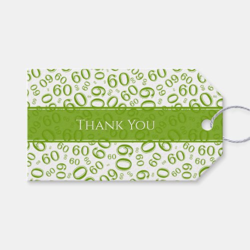 Thank you 60th Birthday Number Pattern GreenWhite Gift Tags