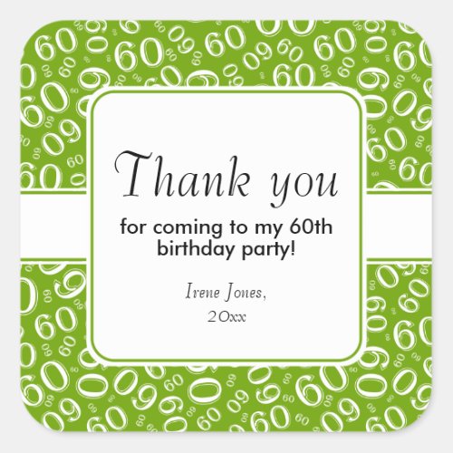 Thank You 60th Birthday Number Pattern GreenWhite Square Sticker
