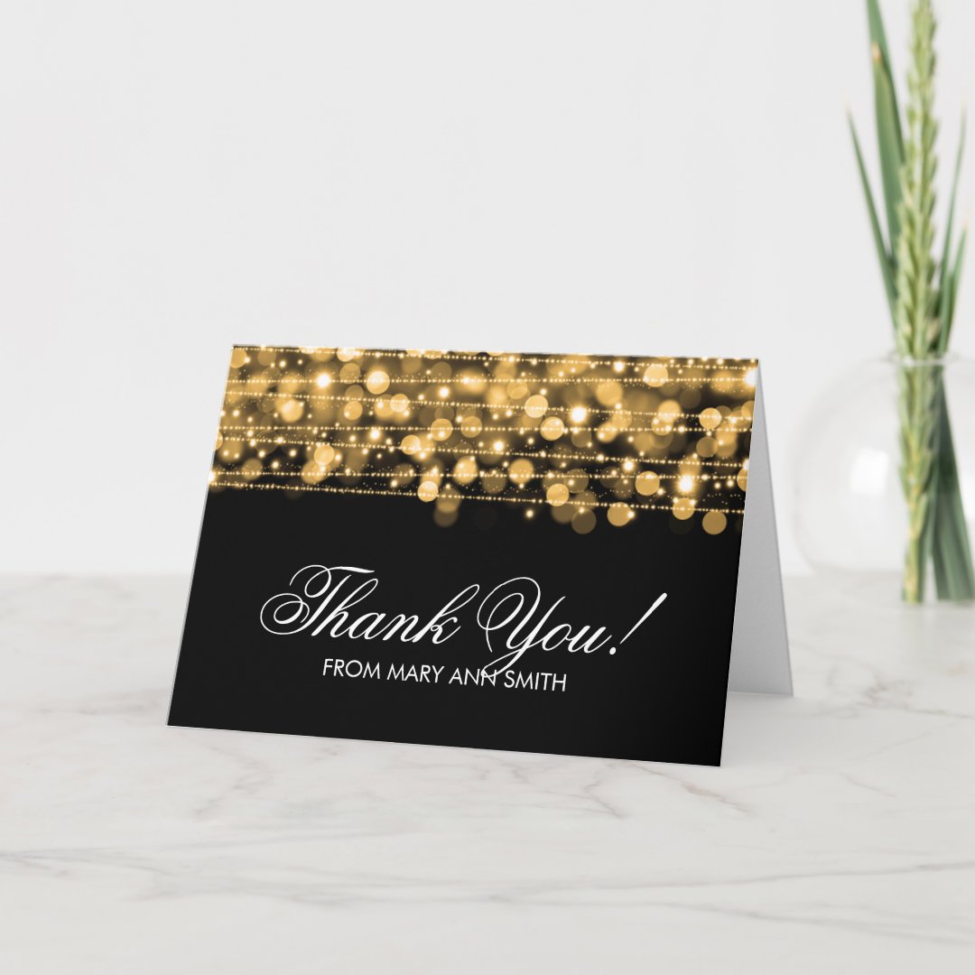"Thank you" 60th Birthday Party Sparkles Gold Thank You Card | Zazzle