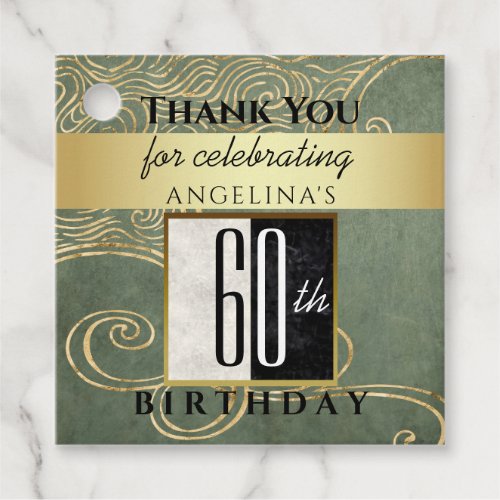 Thank You 60th Birthday Sage Green and Gold Favor Tags