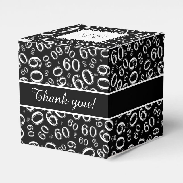 Thank You 60th Number Pattern Black/White Favor Boxes (Front Side)