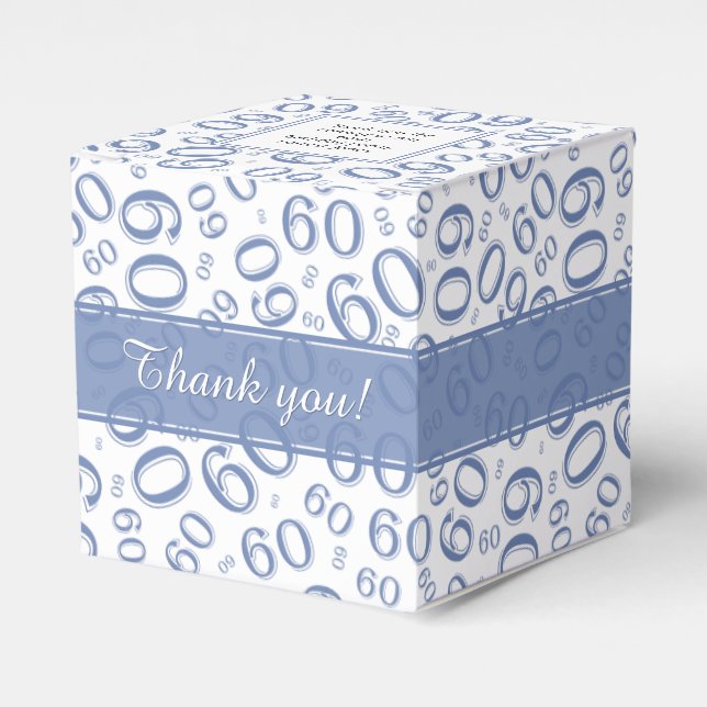 Thank You 60th Number Pattern Blue/White Favor Boxes (Front Side)