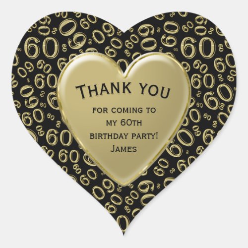 Thank you _ 60th Number Pattern Gold and Black Heart Sticker