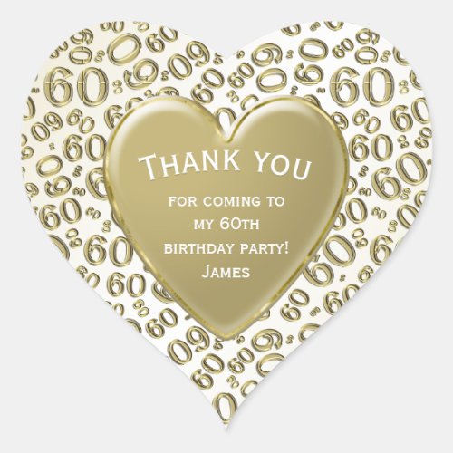 Thank you _ 60th Number Pattern Gold and White Heart Sticker