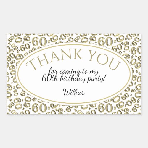 Thank You _ 60th Number Pattern Gold and White Rectangular Sticker