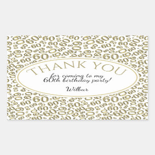 Thank You - 60th Number Pattern Gold and White Rectangular Sticker