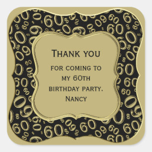 Thank you: 60th Number Pattern Gold/Black Bracket Square Sticker