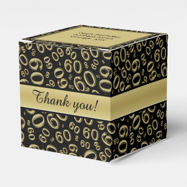 Thank You 60th Number Pattern Gold/Black Favor Boxes (Front Side)