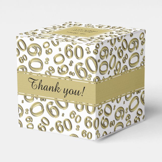 Thank You 60th Number Pattern Gold/White Favor Boxes (Front Side)
