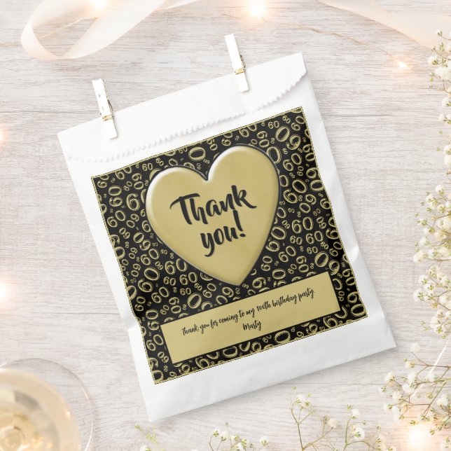 Thank You 60th Random Number Pattern Black/Gold Favor Bag (Clipped)