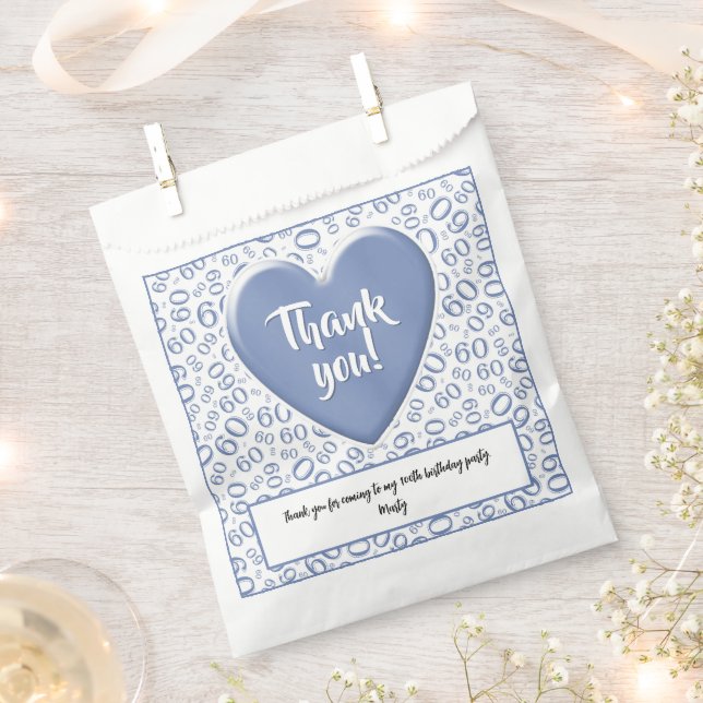 Thank You 60th Random Number Pattern Blue/White Favor Bag (Clipped)