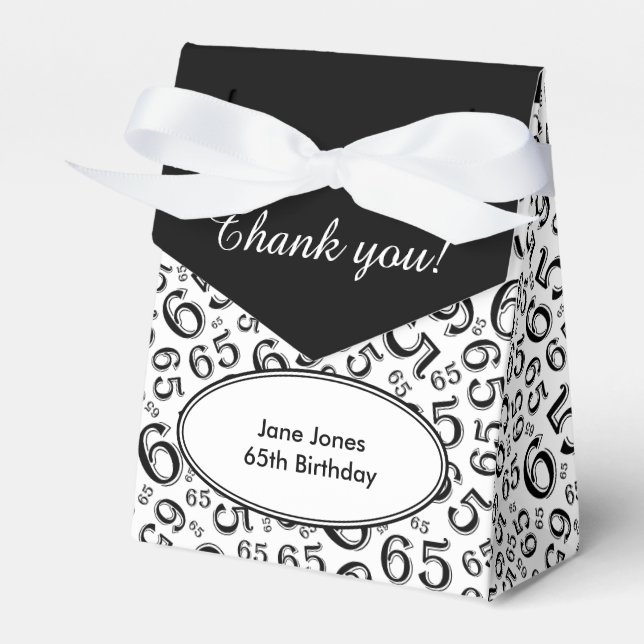 Thank You 65th Birthday Black/White Number Pattern Favor Boxes (Front Side)