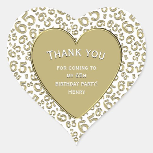 Thank you _ 65th Birthday Gold and White Heart Heart Sticker