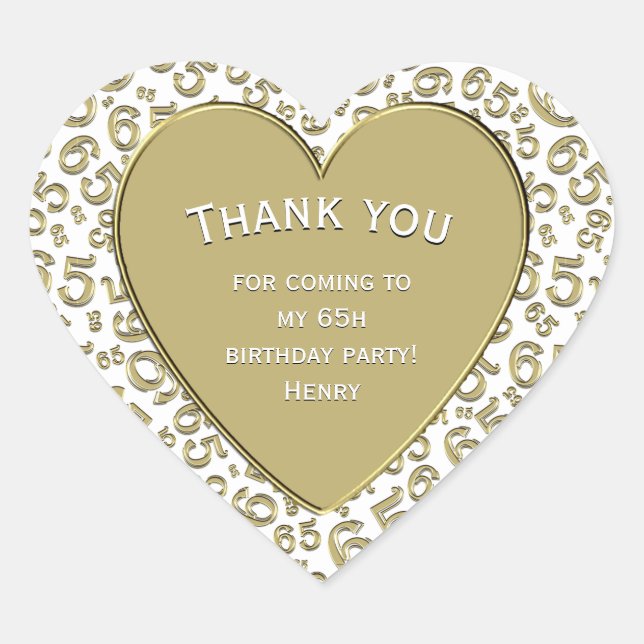 Thank you - 65th Birthday Gold and White Heart Sticker (Front)