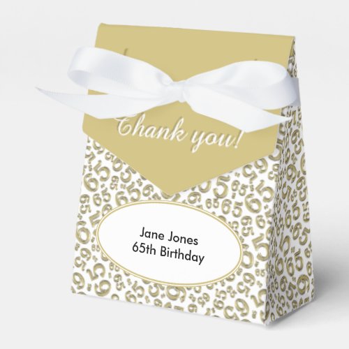 Thank You 65th Birthday GoldWhite Number Pattern Favor Boxes