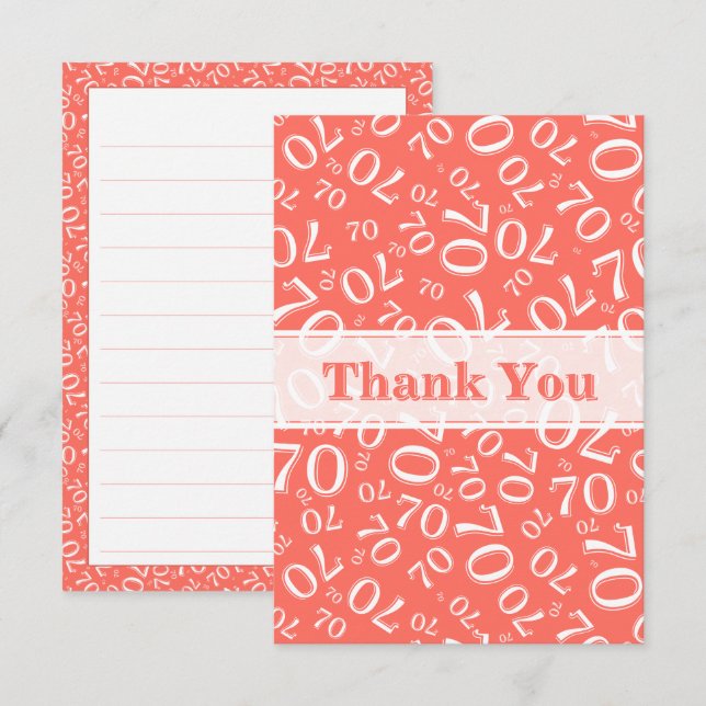 Thank You 70 Birthday Number Pattern Coral/White (Front/Back)