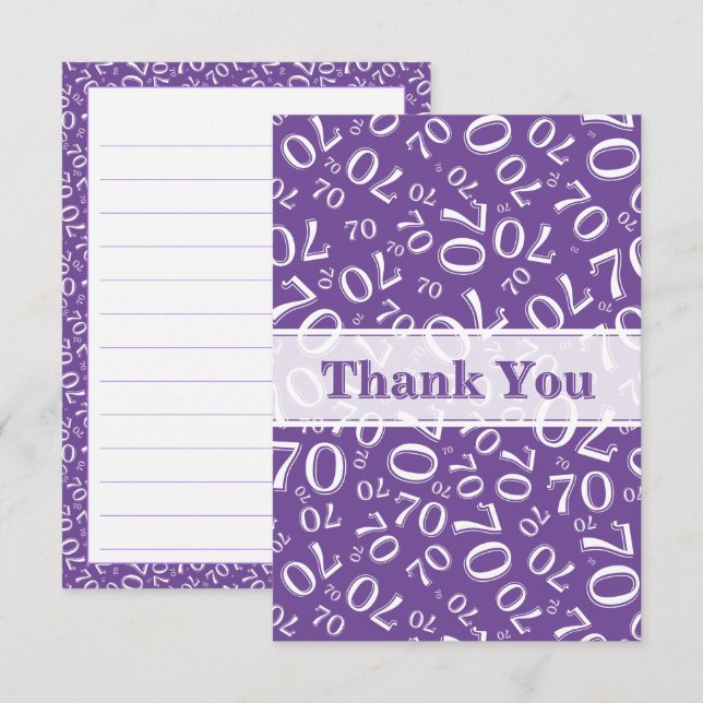 Thank You 70 Birthday Number Pattern Purple/White Card (Front/Back)