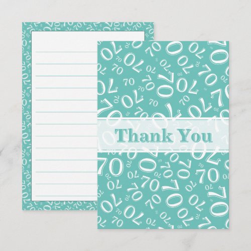 Thank You 70 Birthday Number Pattern Teal/White