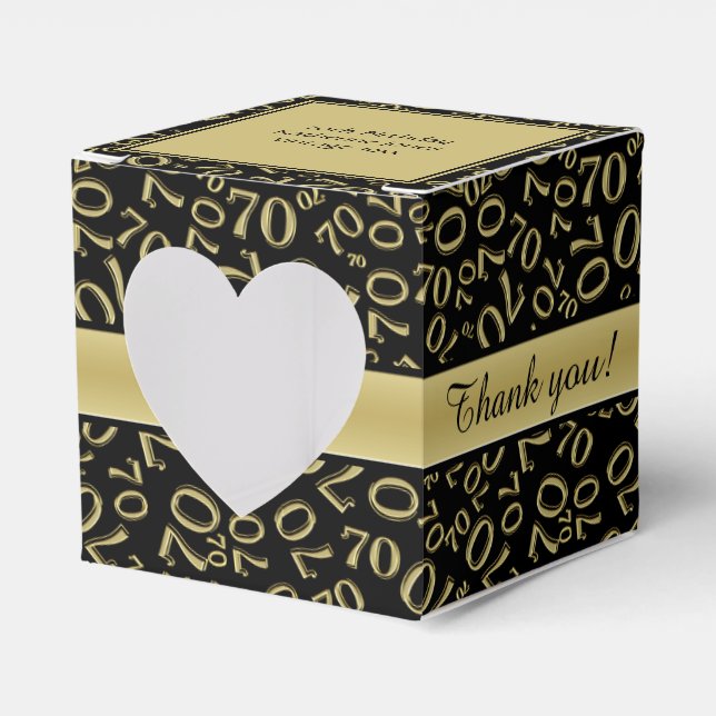 Thank you 70th Birthday Gold/Black Number Pattern Favor Boxes (Front Side)
