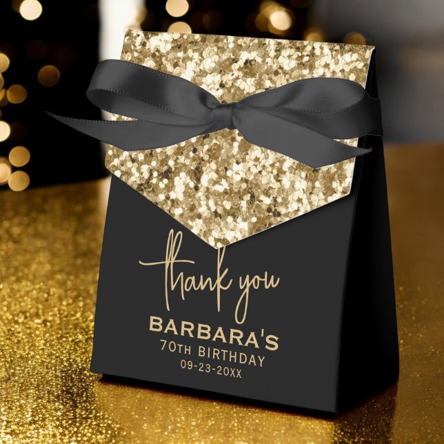 Thank You 70th Birthday Gold Glitter Monogram  Favor Boxes (Creator Uploaded)