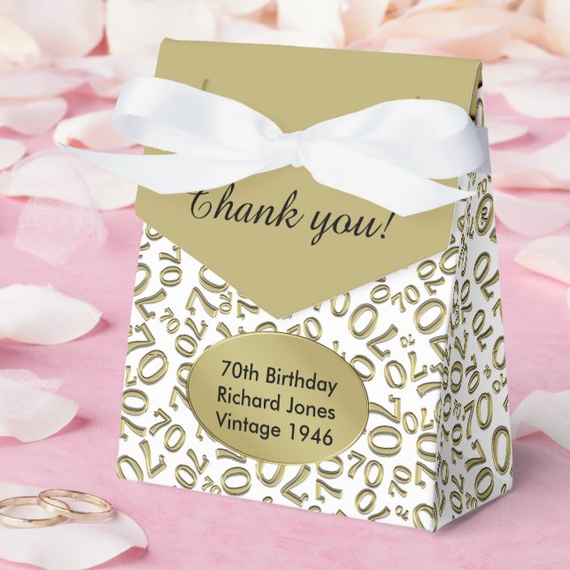 Thank You 70th Birthday Gold/White Number Pattern Favor Boxes (Wedding)