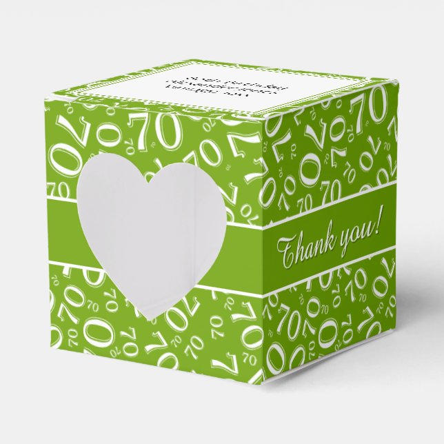 "Thank you" 70th Birthday Green Number Pattern Favor Boxes (Front Side)